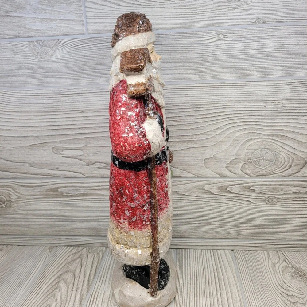 Valerie Parr Hill Rustic Standing Santa‎ Holding Birdhouse Pinecone Hat Glitter